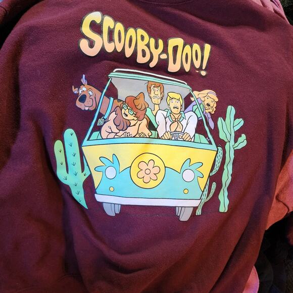 Scooby-Doo Mystery Machine Scooby & Shaggy Burgundy Pull Over Sweatshirt Large - Picture 3 of 5